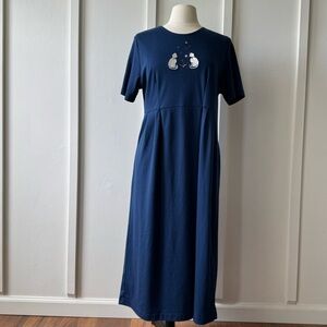 Vintage Blair Cat Embroidered‎ Navy Midi Dress Size Medium